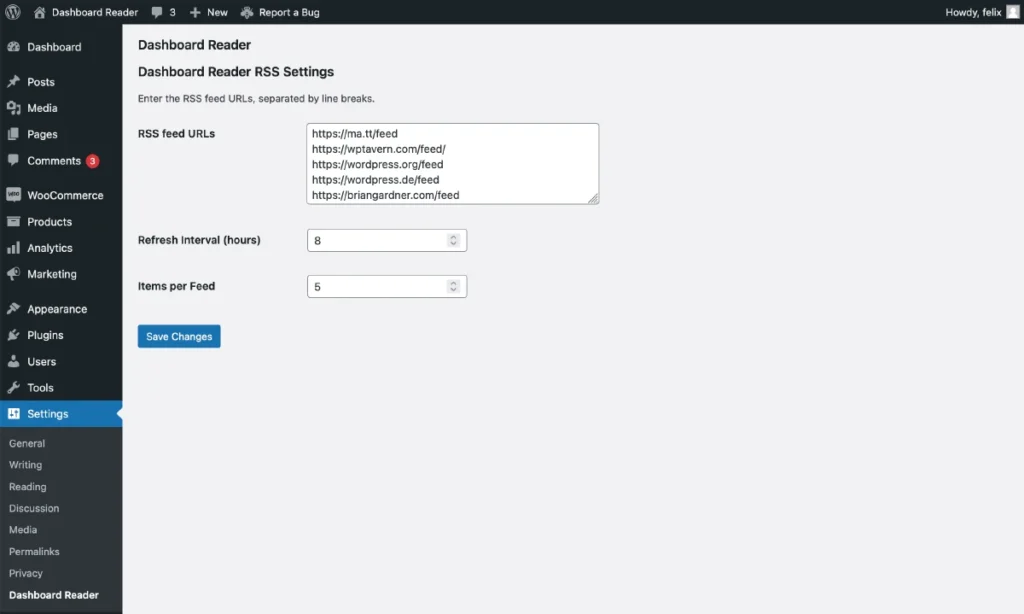 Setup RSS Feeds for the WordPress Dashboard