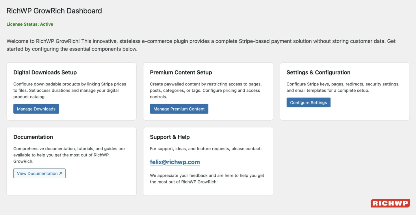 RichWP GrowRich Dashboard 1.0